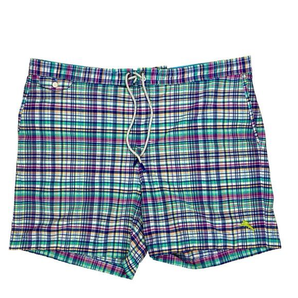Tommy Bahama Shorts Mens Size XXL Blue Plaid Rialto Kona Swim Trunks UPF 30 - Picture 1 of 12